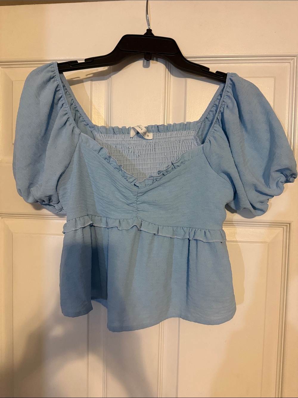 Altar'd State Light Blue Puff Sleeve Peplum Top